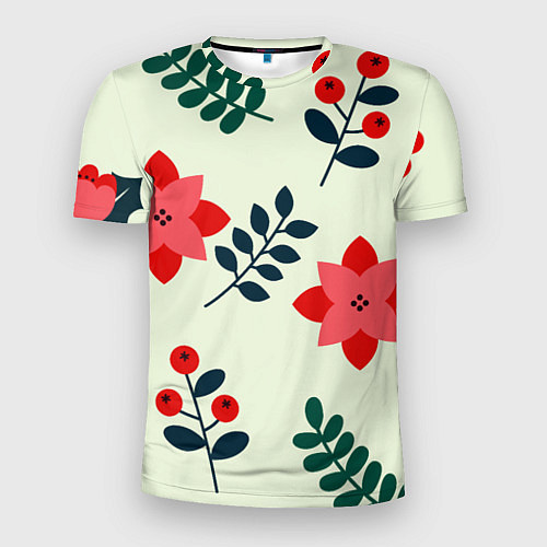Мужская спорт-футболка Цветы, ягоды, листья / 3D-принт – фото 1