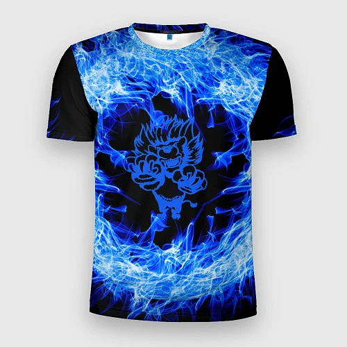 Мужская спорт-футболка Лев в синем пламени / 3D-принт – фото 1