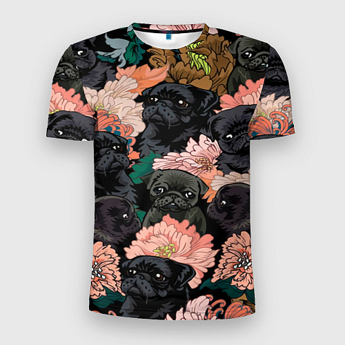 Мужская спорт-футболка Мопсы и Цветы / 3D-принт – фото 1