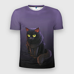 Мужская спорт-футболка Черный кот на фиолетовом