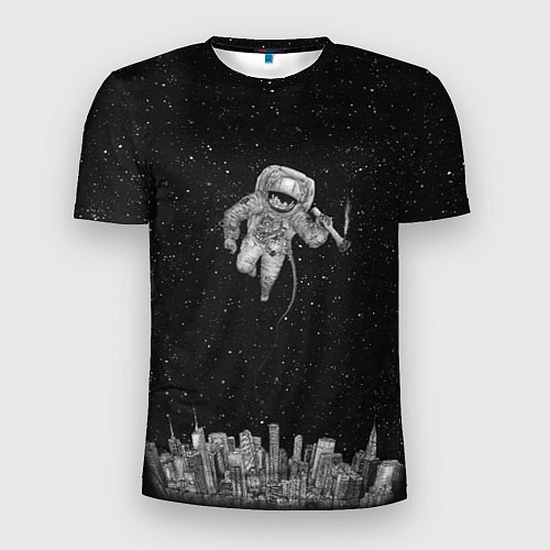 Мужская спорт-футболка Космонавт Над Городом / 3D-принт – фото 1
