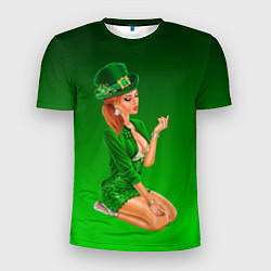 Мужская спорт-футболка Девушка лепрекон в зеленом