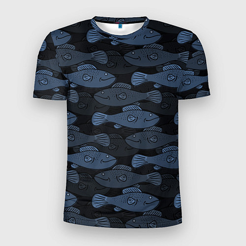 Мужская спорт-футболка Синие рыбы на темном фоне / 3D-принт – фото 1