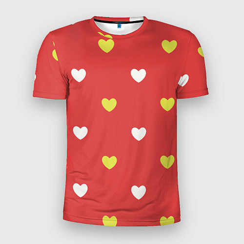 Мужская спорт-футболка Сердечки на красном паттерн / 3D-принт – фото 1