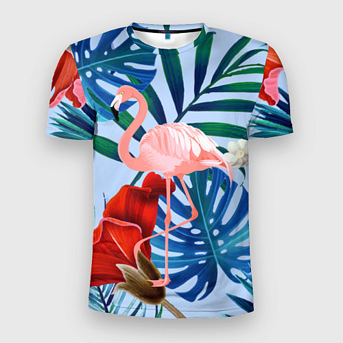 Мужская спорт-футболка Фламинго в папоротнике / 3D-принт – фото 1