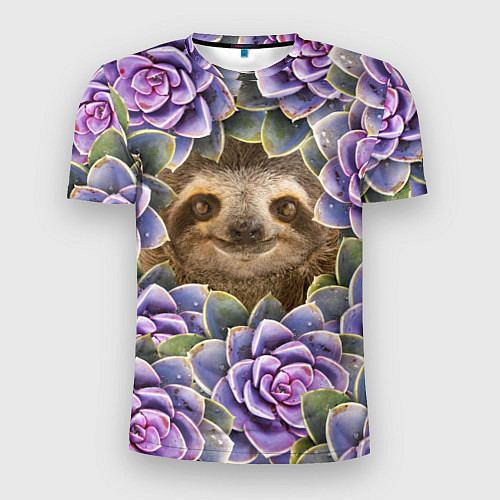 Мужская спорт-футболка Ленивец среди цветов / 3D-принт – фото 1