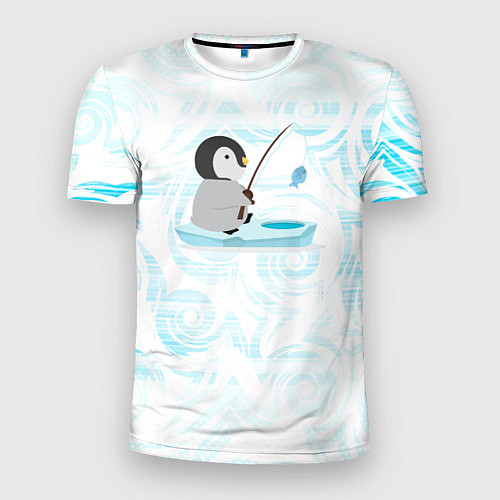 Мужская спорт-футболка Пингвин рыбачит / 3D-принт – фото 1