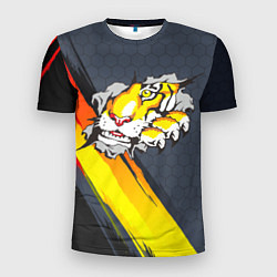 Мужская спорт-футболка Тигр разрывает изнутри