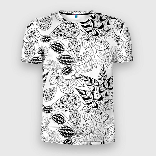 Мужская спорт-футболка Черно-белый узор Тропики / 3D-принт – фото 1