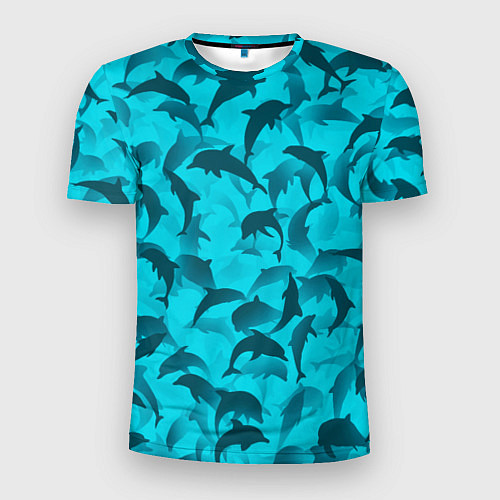 Мужская спорт-футболка Синий камуфляж с дельфинами / 3D-принт – фото 1