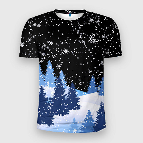 Мужская спорт-футболка Снежная ночь в зимнем лесу / 3D-принт – фото 1
