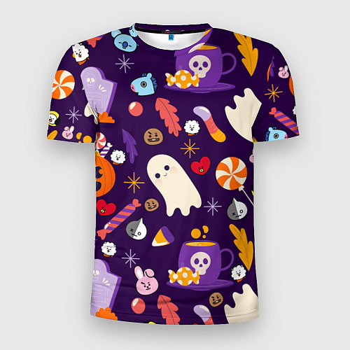 Мужская спорт-футболка HALLOWEEN BTS BT21 PATTERN БТ21 БТС ХЕЛЛОУИН / 3D-принт – фото 1