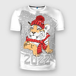 Мужская спорт-футболка Тигр в красной шапке