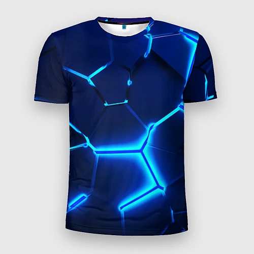 Мужская спорт-футболка 3D ПЛИТЫ NEON STEEL НЕОНОВЫЕ ПЛИТЫ / 3D-принт – фото 1