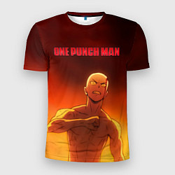 Мужская спорт-футболка Сайтама в огне One Punch-Man