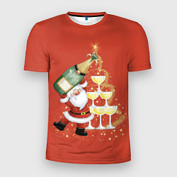 Футболка спортивная мужская Дед Мороз и шампанское, цвет: 3D-принт