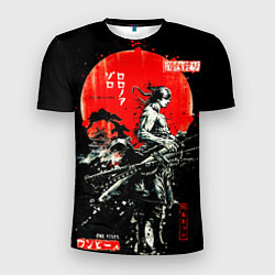 Мужская спорт-футболка Ван пис зоро самурай на черном фоне