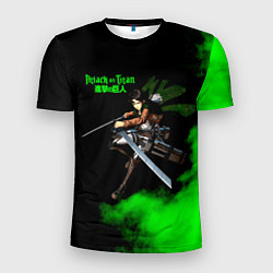 Мужская спорт-футболка Атака титанов ядовитый зеленый дым Леви Аккерман