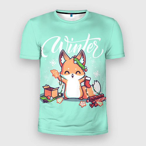 Мужская спорт-футболка Зима Новогодний лисенок / 3D-принт – фото 1