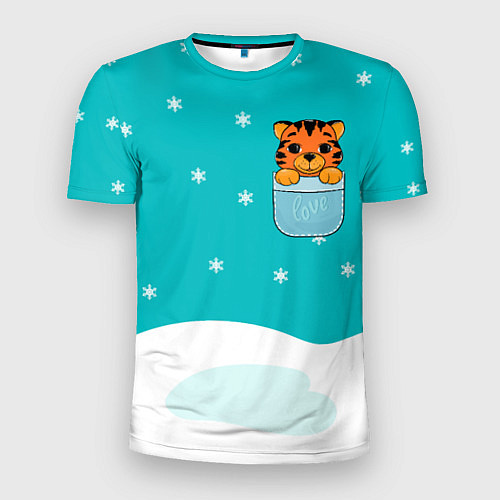 Мужская спорт-футболка Маленький тигренок в кармане / 3D-принт – фото 1