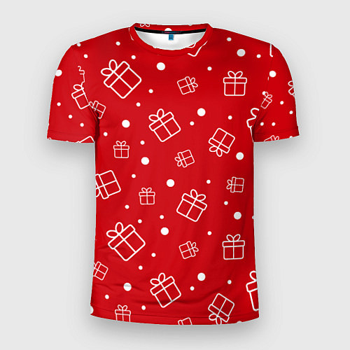 Мужская спорт-футболка Новогодние подарки на красном фоне / 3D-принт – фото 1