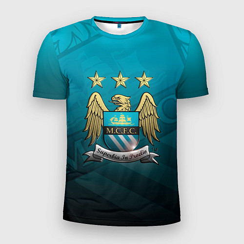 Мужская спорт-футболка Manchester City Teal Themme / 3D-принт – фото 1