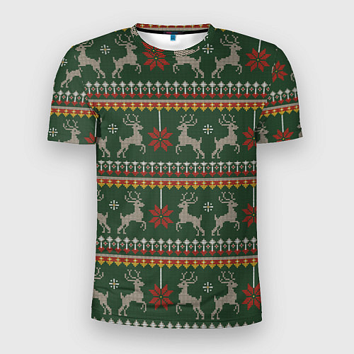 Мужская спорт-футболка Новогодний свитер c оленями 1 / 3D-принт – фото 1