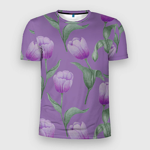 Мужская спорт-футболка Фиолетовые тюльпаны с зелеными листьями / 3D-принт – фото 1
