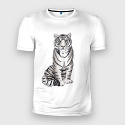 Мужская спорт-футболка Сидящая белая тигрица