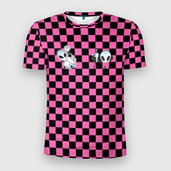 Мужская спорт-футболка Инопланетянин в черно розовую клетку