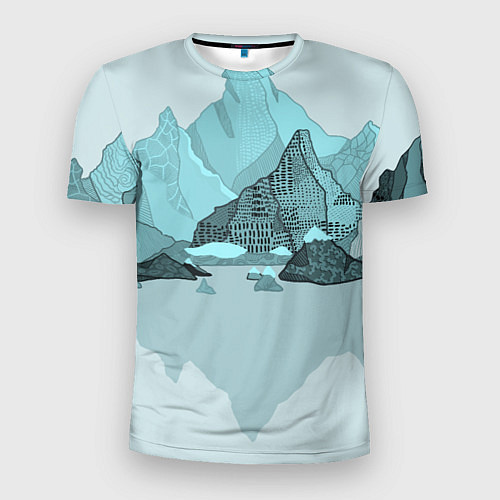 Мужская спорт-футболка Голубой горный пейзаж с темно-серыми тенями / 3D-принт – фото 1