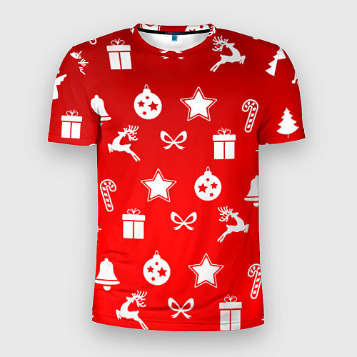 Мужская спорт-футболка Новогодний узор красный градиент / 3D-принт – фото 1