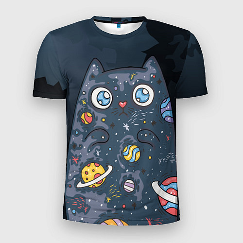 Мужская спорт-футболка Космический кот в планетах / 3D-принт – фото 1