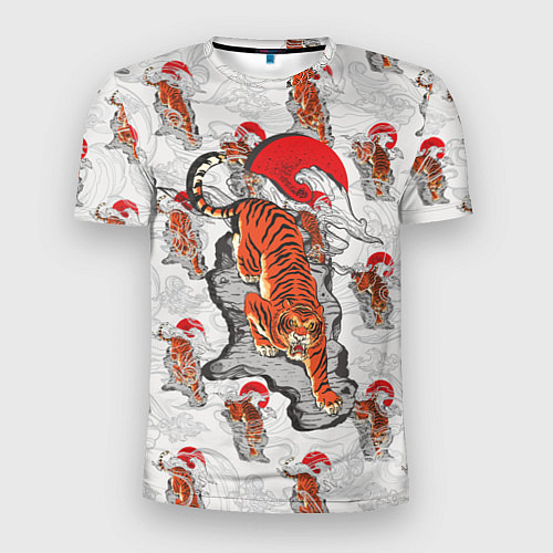 Мужская спорт-футболка Тигр, спускающийся с гор / 3D-принт – фото 1