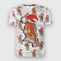 Мужская спорт-футболка Тигр, спускающийся с гор