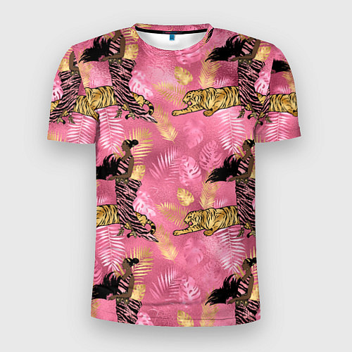 Мужская спорт-футболка Девушка с тиграми паттерн / 3D-принт – фото 1