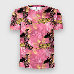 Мужская спорт-футболка Девушка с тиграми паттерн