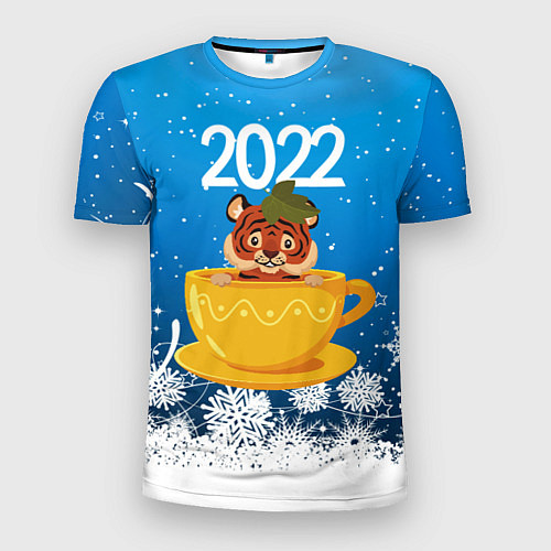 Мужская спорт-футболка Тигр в кружке Новый год 2022 / 3D-принт – фото 1