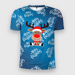Мужская спорт-футболка Merry Christmas Олень с подарком