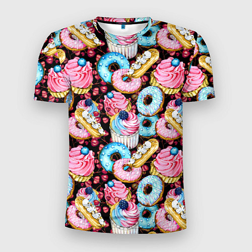 Мужская спорт-футболка Узор из сладостей на черном фоне / 3D-принт – фото 1