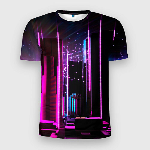 Мужская спорт-футболка Ночной город в киберпанке / 3D-принт – фото 1
