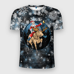 Мужская спорт-футболка Санта на олене Новый год 2022