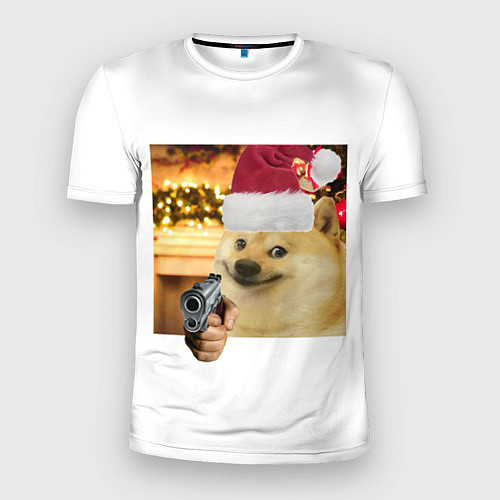 Мужская спорт-футболка Новогодняя собака злоупотребляет второй поправкой / 3D-принт – фото 1
