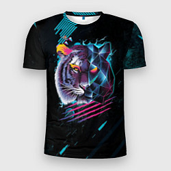 Мужская спорт-футболка Разноцветный тигр