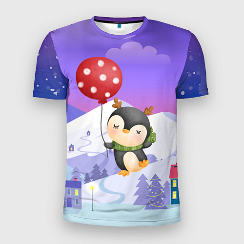 Мужская спорт-футболка Новогодний пингвин с шариком / 3D-принт – фото 1