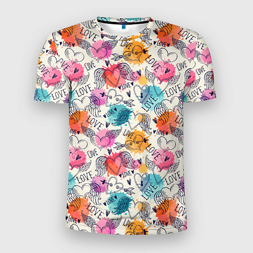 Мужская спорт-футболка LOVE красочные кляксы / 3D-принт – фото 1