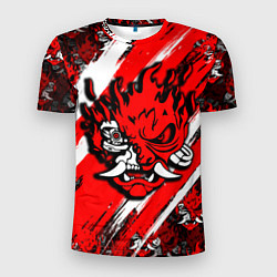 Мужская спорт-футболка SAMURAI CYBERPUNK 2077 RED AND WHITE