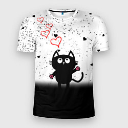 Мужская спорт-футболка Котик в тумане Сердечки
