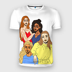 Мужская спорт-футболка Четыре девушки разных национальностей с витилиго