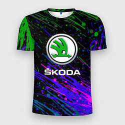 Мужская спорт-футболка Skoda разноцветные брызги